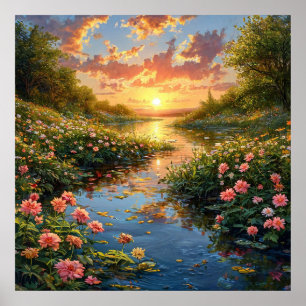 🌿 See-Landschafts-Blumen-Natur-Serenitäts-Wandkun Poster