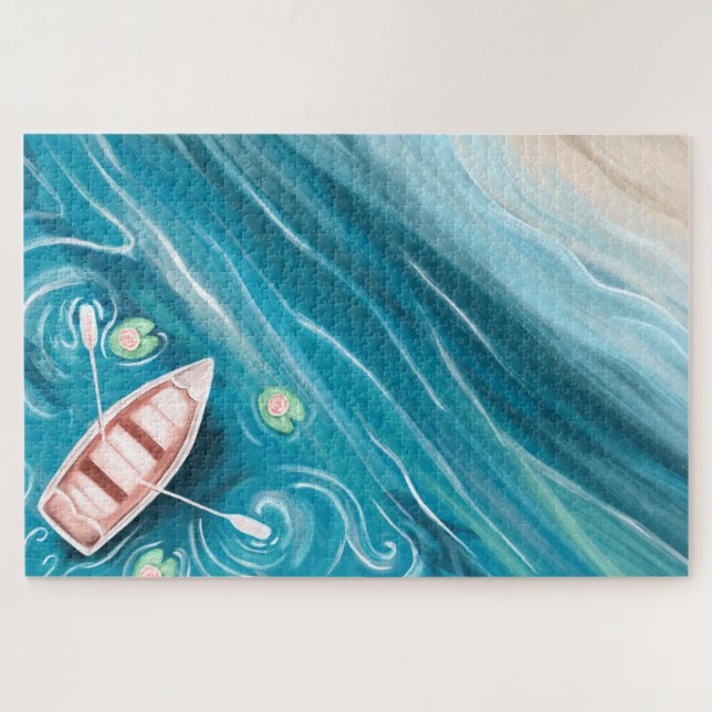 See mit Wal- und Lilly-Pads Ölgemälde (Horizontal)