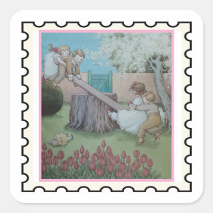 See Saw Kinderreim Stempelkunst Quadratischer Aufkleber
