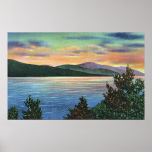 See-Sonnenaufgang-Ansicht des Dollar-Berges Poster