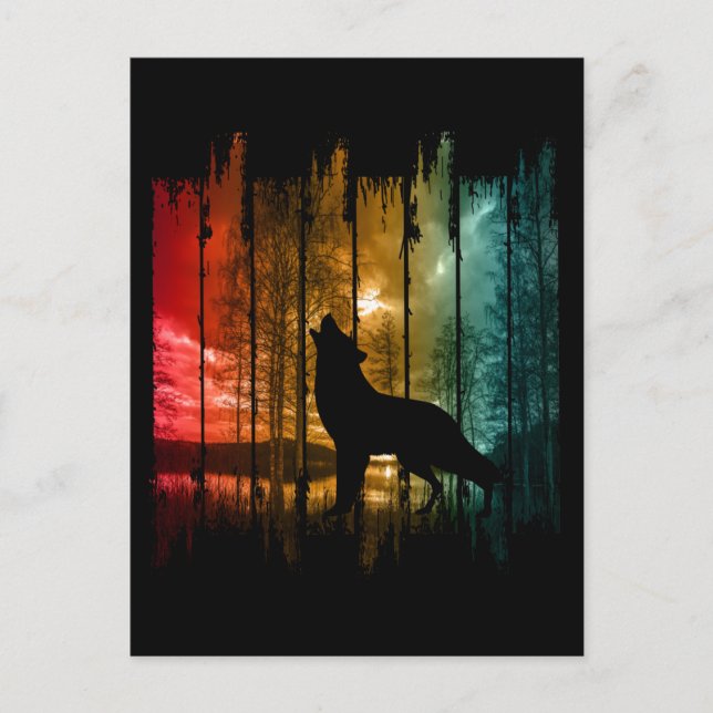 SEE TREES WOLF HOWLING POSTKARTE (Vorderseite)