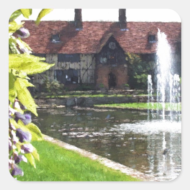 See und Brunnen bei RHS Wisley Quadratischer Aufkleber (Vorderseite)