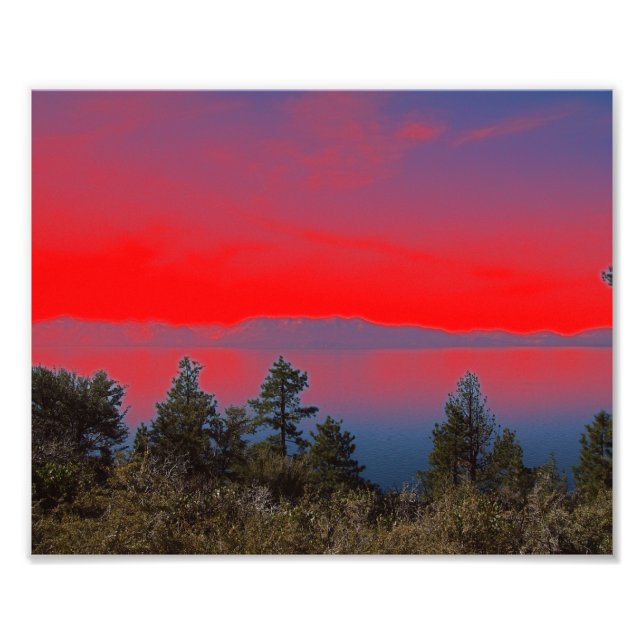 See und roter Himmel Fotodruck (Vorne)