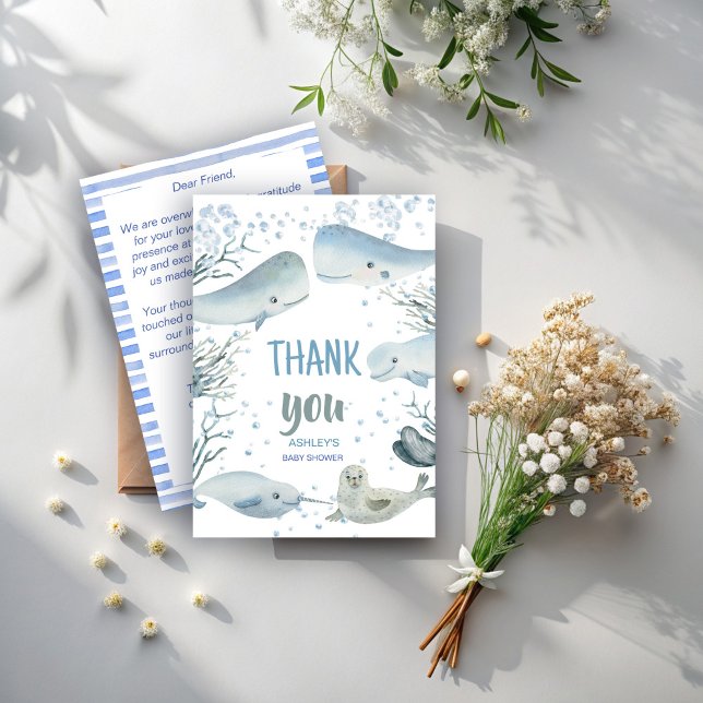 See- und Seychellendusche Seeschifffahrt Dankeskarte (Ocean and sea sea marine nautical baby shower thank you cards cute whales seal sea creatures)