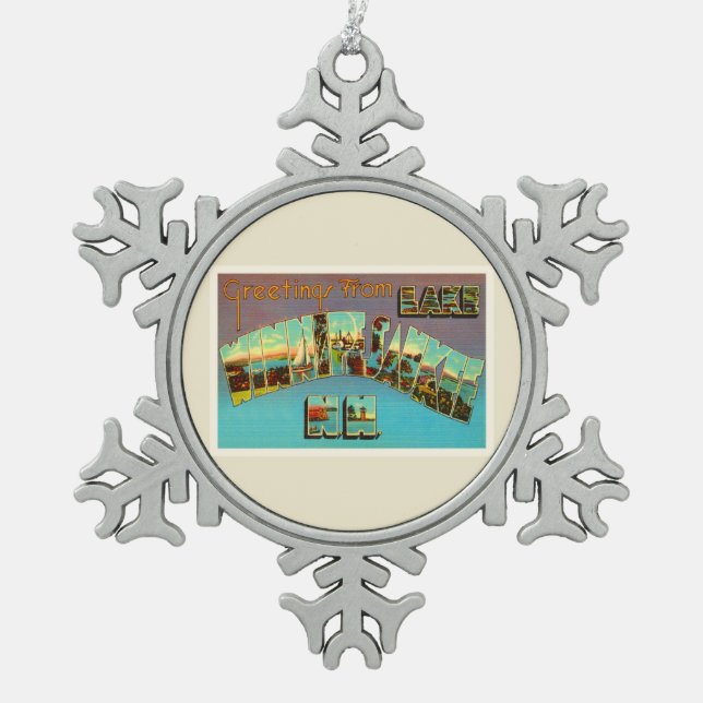See Winnipesaukee New Hampshire-Reise-Andenken Schneeflocken Zinn-Ornament (Vorderseite)