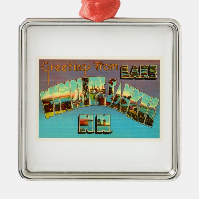 See Winnipesaukee New Hampshire-Reise-Andenken Silbernes Ornament (Vorne)