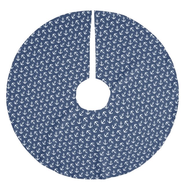 Seeanker-Aweigh Muster-Marine Polyester Weihnachtsbaumdecke (Vorderseite)