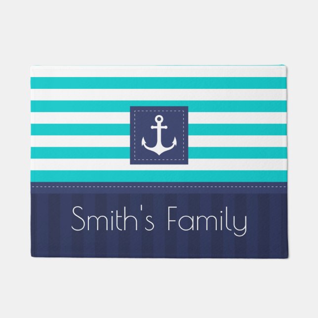Seeanker-Entwurfs-personalisierter Familienname Fußmatte (Vorderseite)