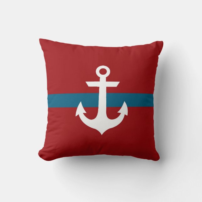 Seeanker-Kissen - Burgunder- u. Marine-Blau Kissen (Vorderseite)