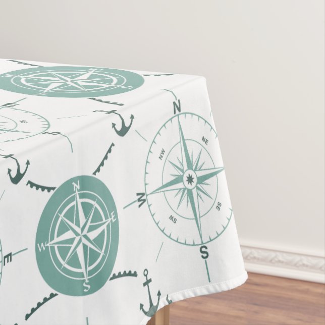 Seeanker-Kompass-Meergrün-Weißozean Tischdecke (Beispiel)