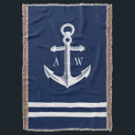 Seeanker-kundenspezifische Monogramm-Marine Decke<br><div class="desc">Elegante Marine Throwdecke,  die einen Seeanker in einer Vintagen Art kennzeichnet.  Angrenzend sind beide Seiten Monogramme der Braut und des Bräutigams oder vielleicht Ihre erstes und Nachnamemonogramme.  Alle Elemente sind kundengerechter einfach Gebrauch die Kundenbezogenheitsfunktion.</div>