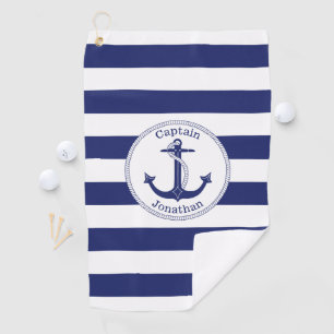 Seeanker-Marine-Blau-Kapitän Monogram Golfhandtuch