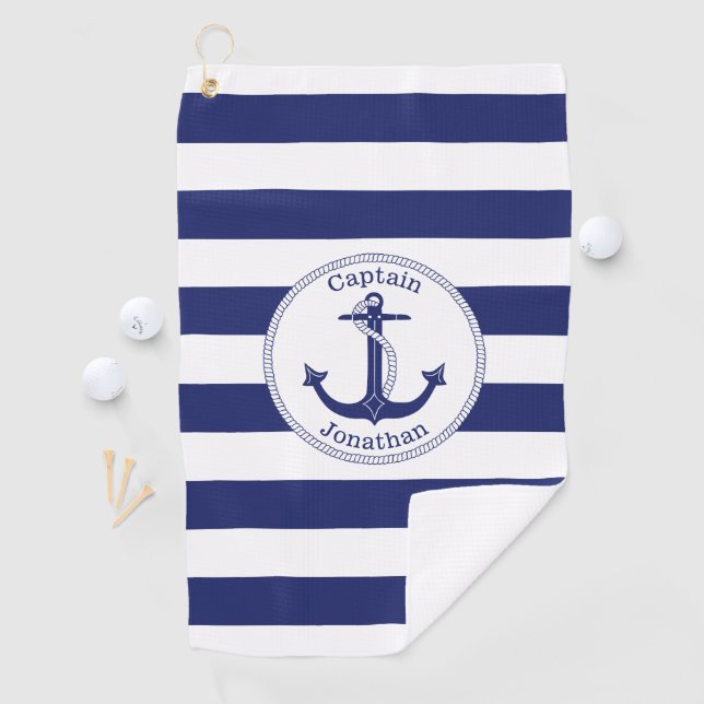 Seeanker-Marine-Blau-Kapitän Monogram Golfhandtuch (Insitu)