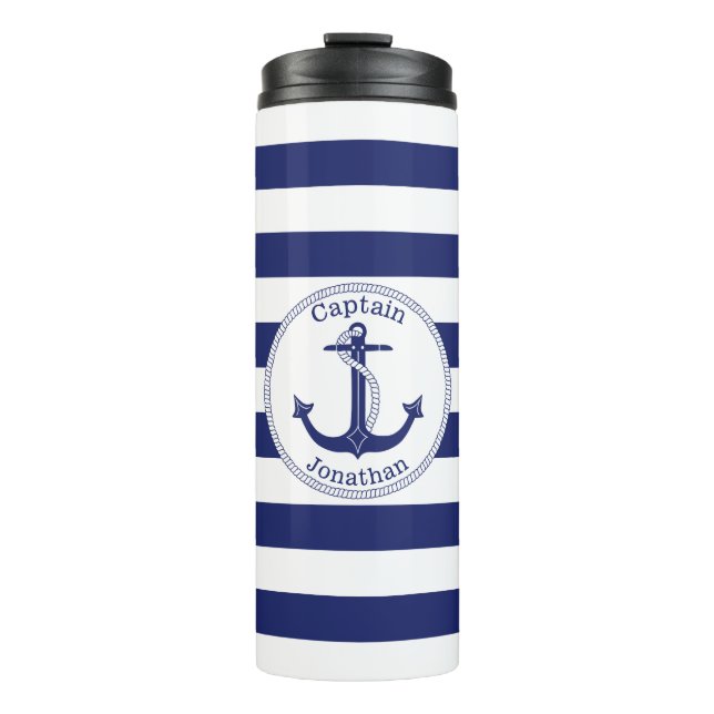 Seeanker-Marine-Blau-Kapitän Personalized Thermosbecher (Vorderseite)
