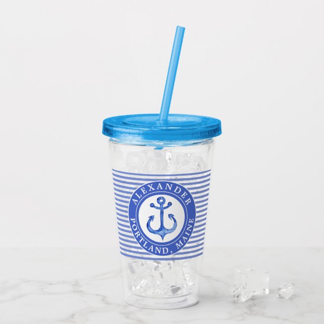 Seeanker-Marine-Blau personalisiert Acryltrinkbecher (Rückseite Ice)