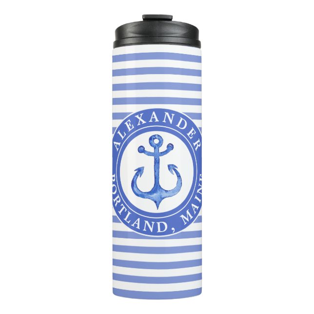 Seeanker-Marine-Blau personalisiert Thermosbecher (Vorderseite)