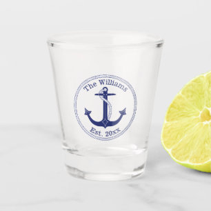 Seeanker-Marine-blaue Streifen-Familien-Monogramm Schnapsglas