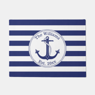 Seeanker-Marine Stripes Familiennamen 18 x 24 Fußmatte