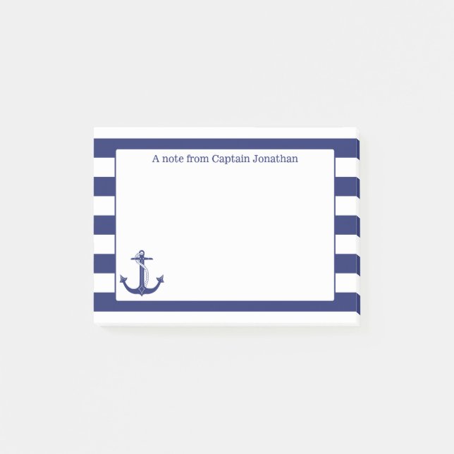 Seeanker-Marine Stripes personalisierte 4 x 3 Post-it Klebezettel (Vorderseite)