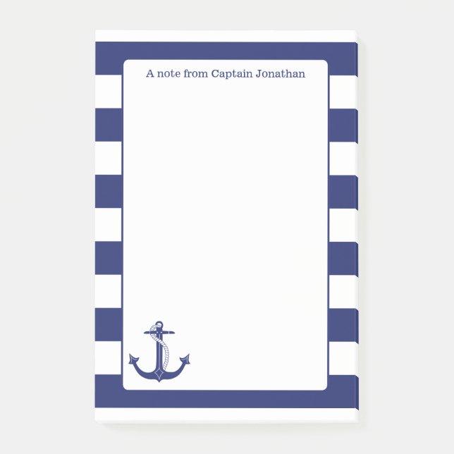 Seeanker-Marine Stripes personalisierte 4 x 6 Post-it Klebezettel (Vorderseite)