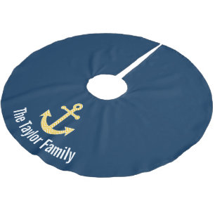 Seeanker mit Marine-Gelb-Zickzack Muster Polyester Weihnachtsbaumdecke