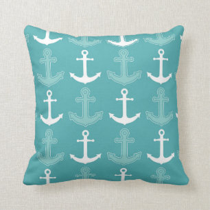 Seeanker-Muster-aquamarines Blaues und weiß Kissen