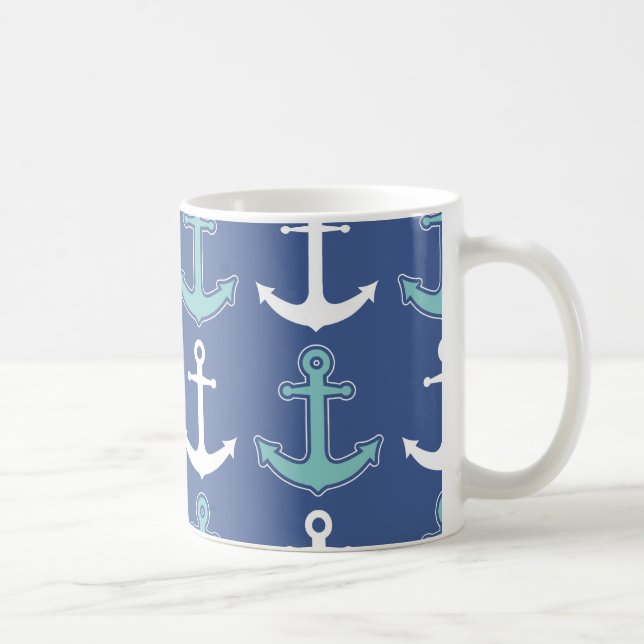 Seeanker-Muster-Marine-Blau und aquamarin Kaffeetasse (Rechts)