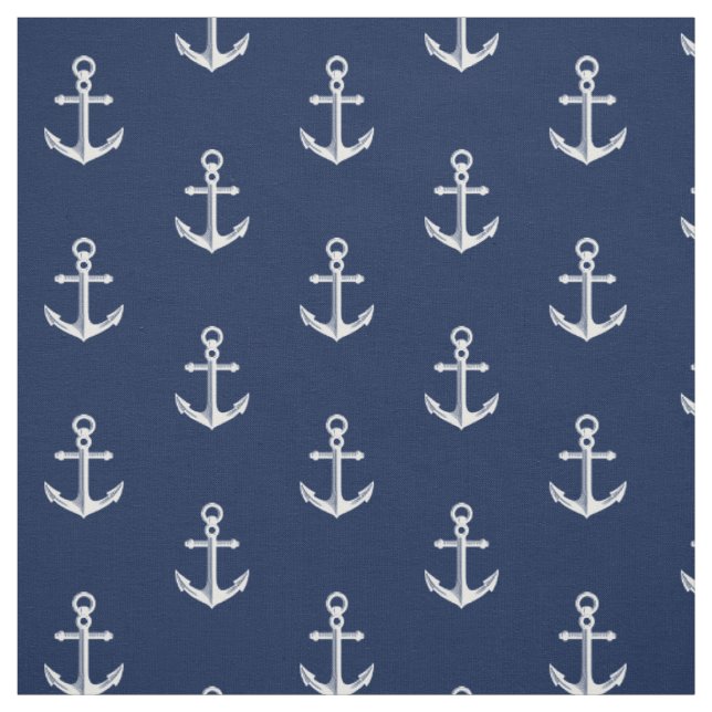 Seeanker-Muster-Marine-Weiß Stoff (Muster)