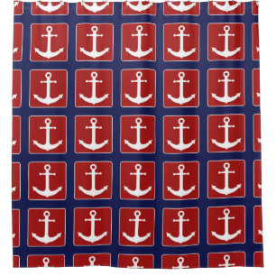 Seeanker-Muster-rotes Weiß und Marine-Blau Duschvorhang