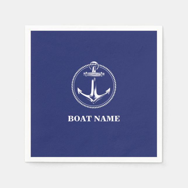 Seeanker Name des Schiffes Blau Serviette (Vorderseite)