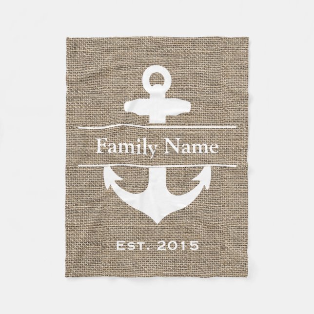 Seeanker-rustikaler Leinwand-Familienname Fleecedecke (Vorderseite)