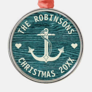 Seeanker-rustikales Familienname-Weihnachten Ornament Aus Metall