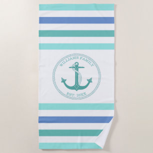 Seeanker Seafoam gestreifter mit Monogramm Name Strandtuch