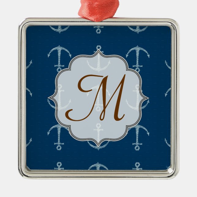 Seeanker-Segel Sai Monogramm-Initialen-Verzierung Silbernes Ornament (Vorne)