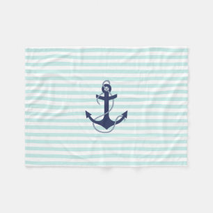 Seeaqua-u. Weiß-Streifen-Marine-Blau-Anker Fleecedecke