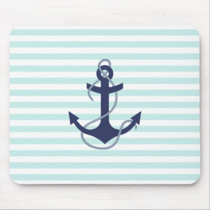 Seeaqua-u. Weiß-Streifen-Marine-Blau-Anker Mousepad