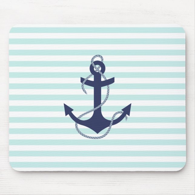 Seeaqua-u. Weiß-Streifen-Marine-Blau-Anker Mousepad (Vorne)