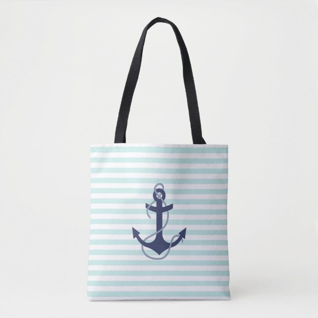 Seeaqua-u. Weiß-Streifen-Marine-Blau-Anker Tasche (Vorderseite)