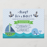 SeeBabyparty-Einladungs-Marine Gree und Blau