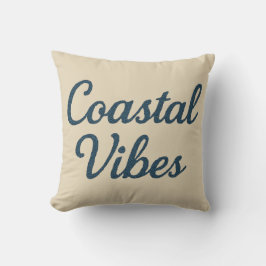Seebeige & Navy Blue Script Küstenvibes Kissen