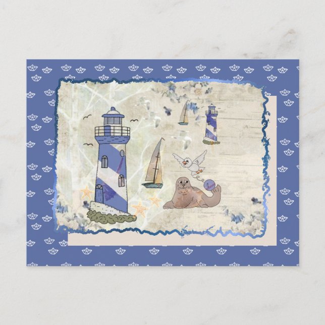 Seebild mit Schiffchen Postkarte (Vorderseite)