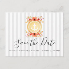 Seeblumengoldanker, der Save the Date Wedding ist Ankündigungspostkarte