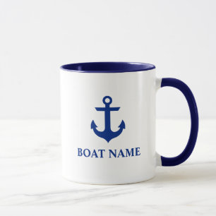 Seeboots-Namen-Anker-Blau und Weiß Tasse