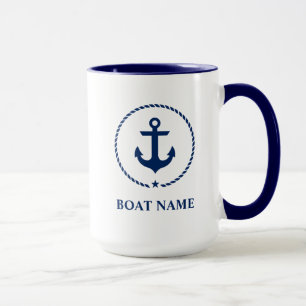 Seeboots-Namen-Anker-Seil-blaues großes Tasse