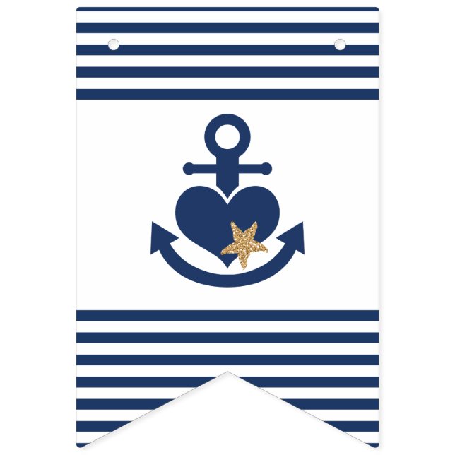SeeBrautparty-Fahnen-Marine u. Gold Wimpelkette (Erste Fahne)