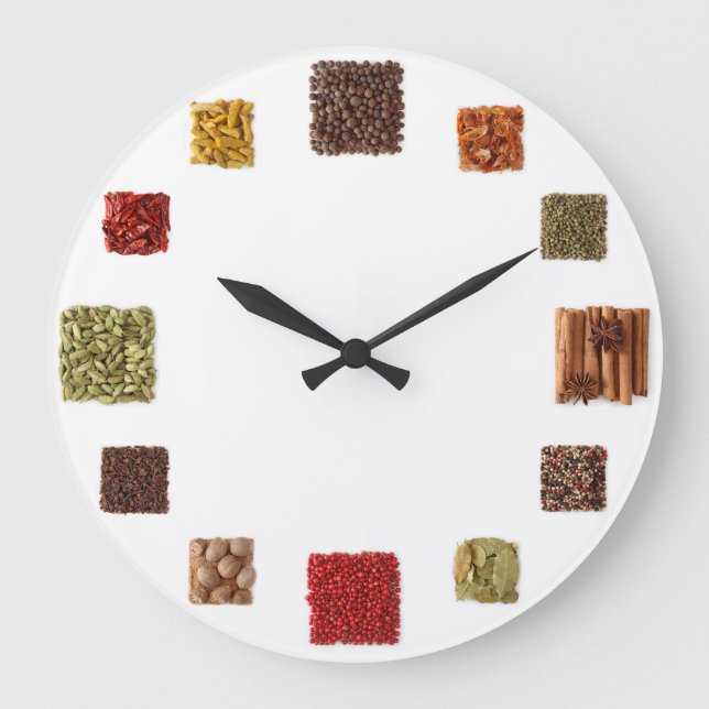 Seed And Spices Clock For Every Kitchen Große Wanduhr (Vorderseite)