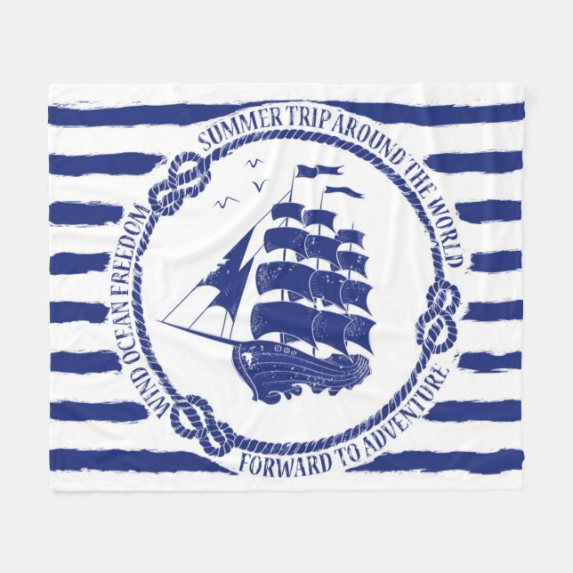 Seeemblem mit Segelschiff Fleecedecke (Vorderseite (Horizontal))