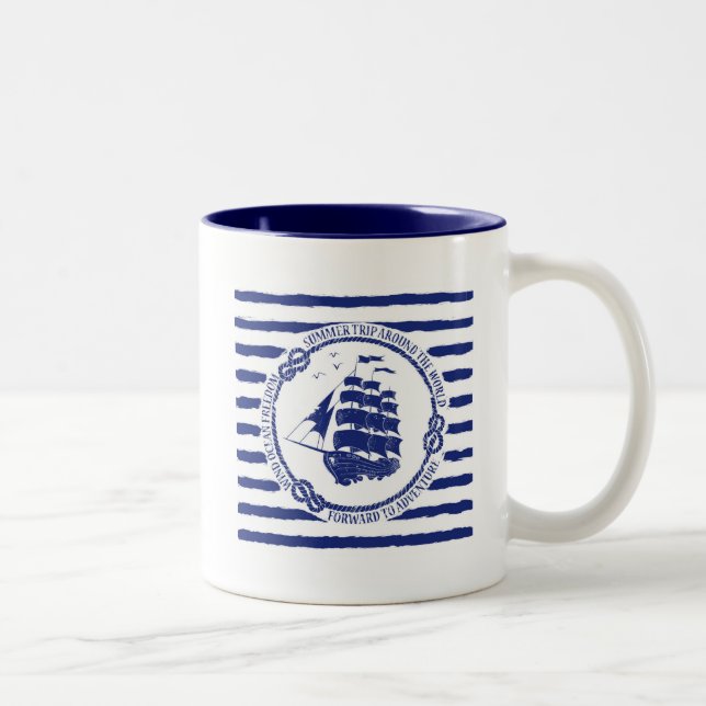 Seeemblem mit Segelschiff Zweifarbige Tasse (Rechts)