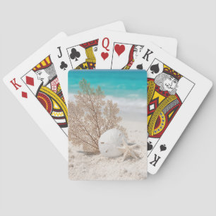 Seefächer mit Sanddollar und Seestern Spielkarten