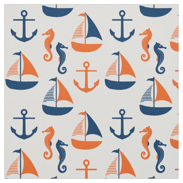 Seefahrer-Muster Blau und Orange Stoff (Muster)